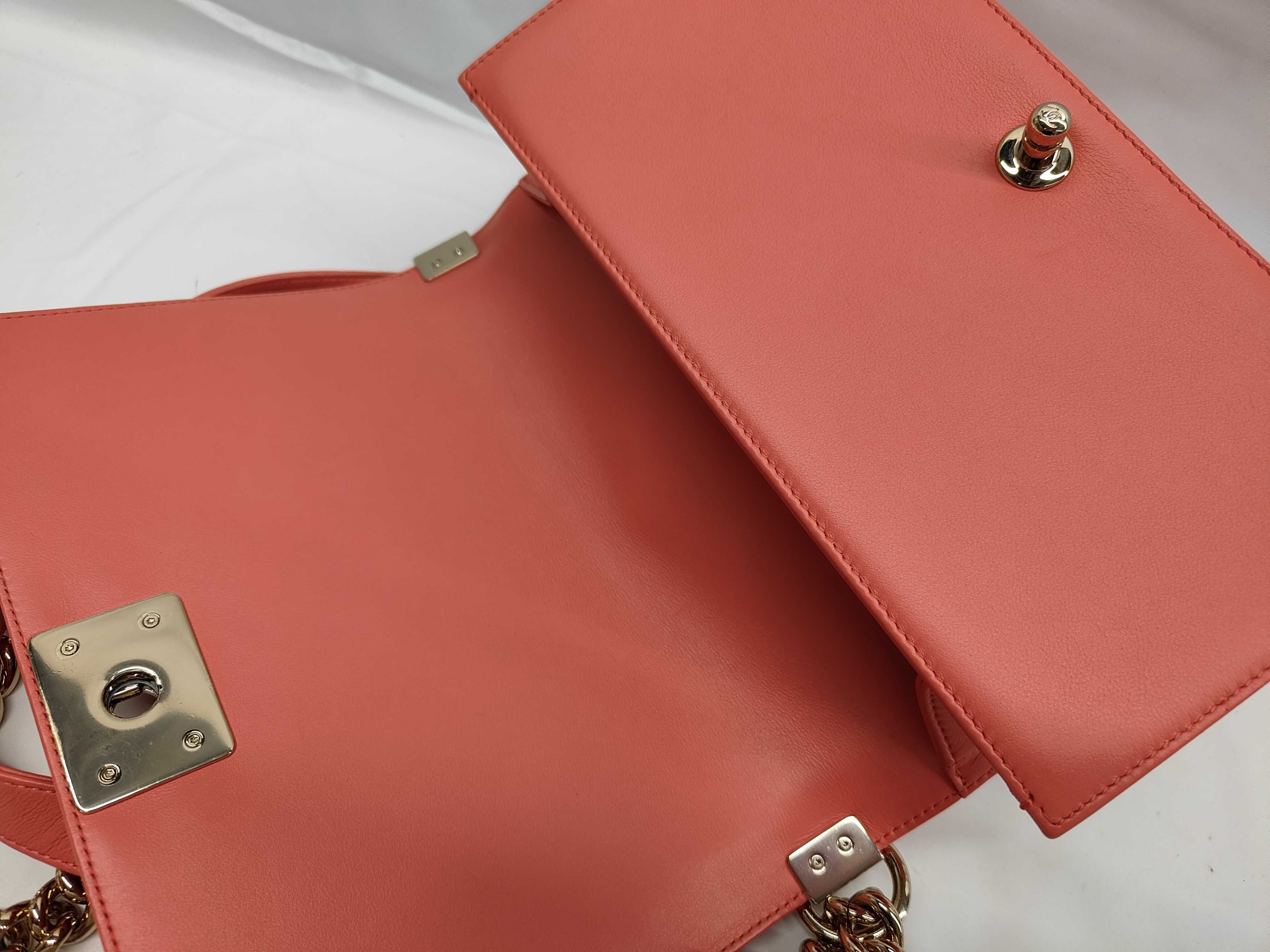 Boy Chanel 25 Chain Shoulder Bag, Coral Orange Lambskin, Gold Hardware, A67086 (Shoulder Bag) — view 8