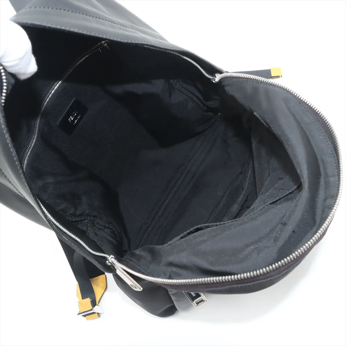 Monster Nylon x Leather Backpack/Rucksack Black 7VZ042 — view 7