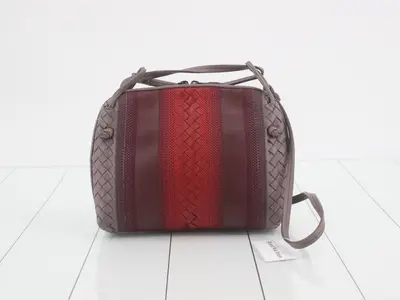 Intrecciato Shoulder Bag, Leather, Gray