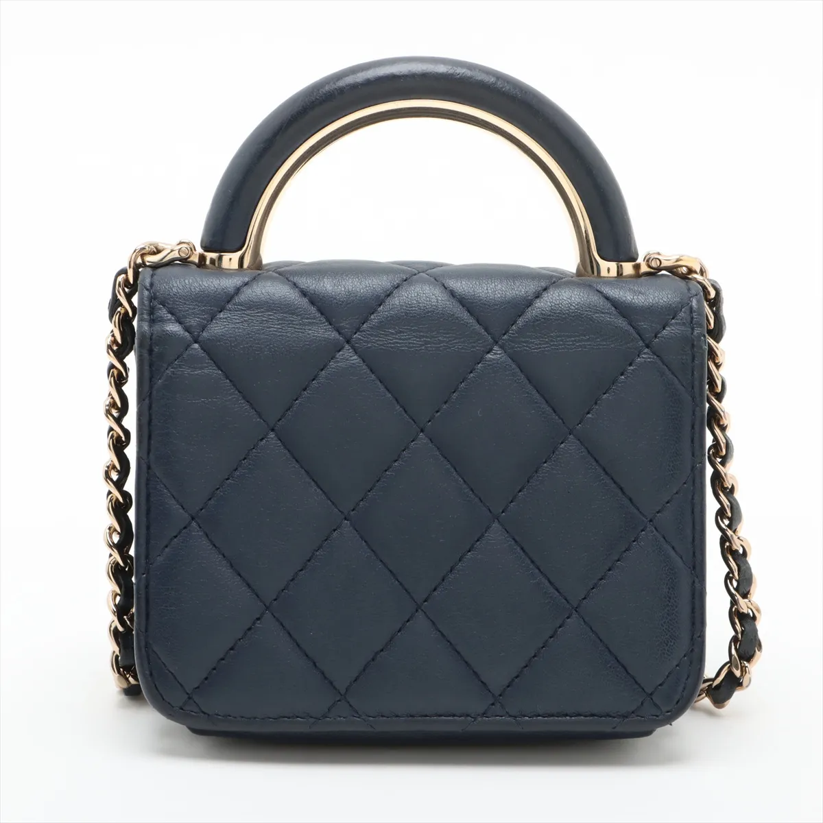 Matelasse Lambskin 2WAY Handbag Top Handle Blue Gold Hardware JA81X1J1 Random Serial — view 2