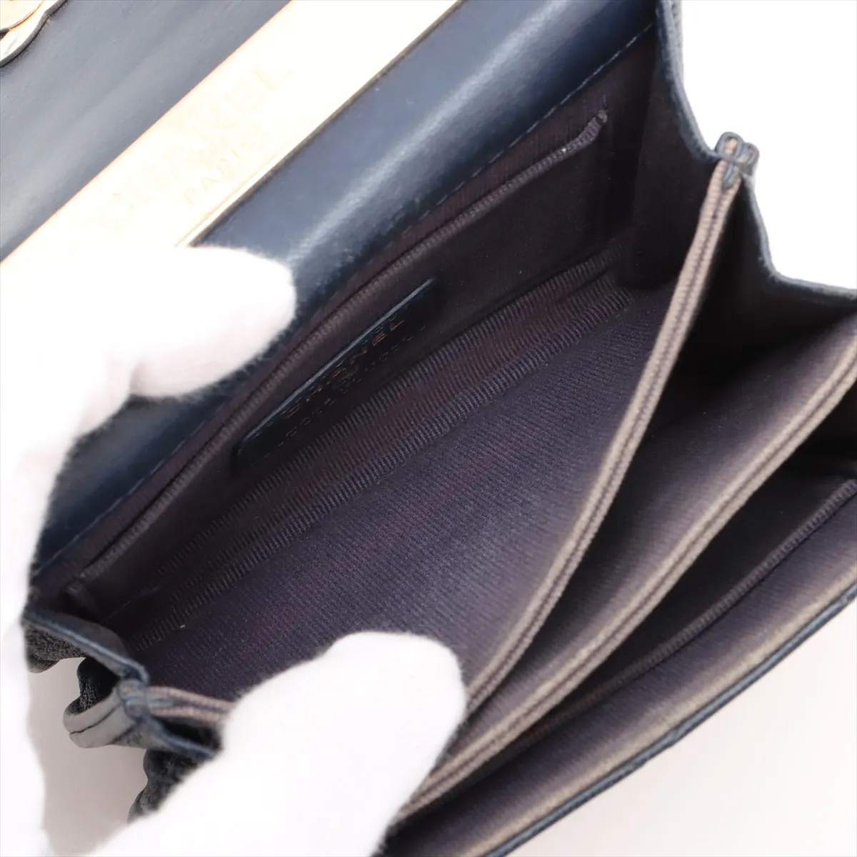 Matelasse Lambskin 2WAY Handbag Top Handle Blue Gold Hardware JA81X1J1 Random Serial — view 11
