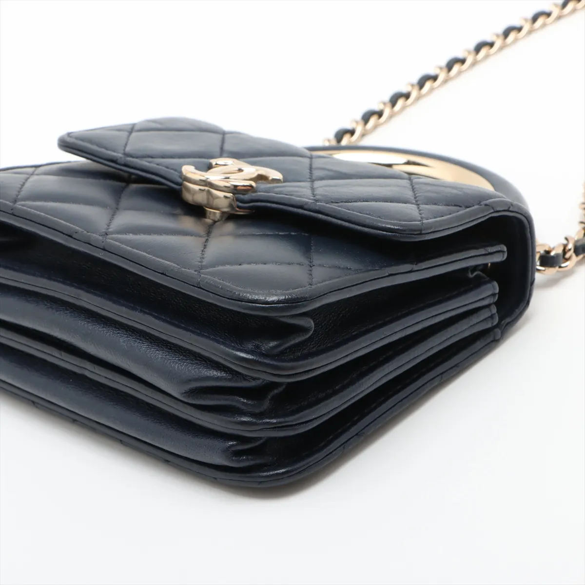 Matelasse Lambskin 2WAY Handbag Top Handle Blue Gold Hardware JA81X1J1 Random Serial — view 3