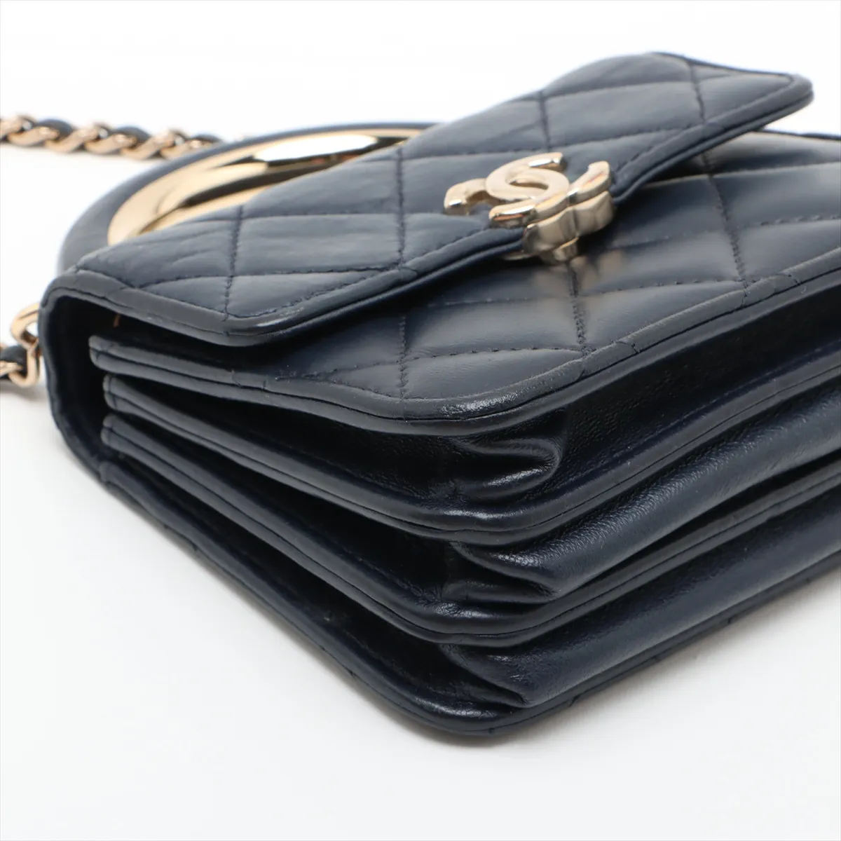 Matelasse Lambskin 2WAY Handbag Top Handle Blue Gold Hardware JA81X1J1 Random Serial — view 4