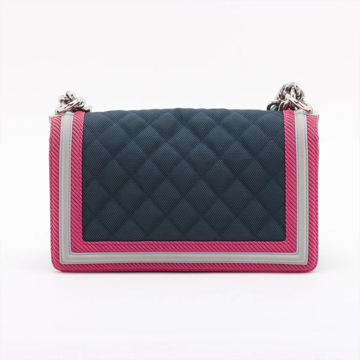Boy Chanel 25 Nylon x Leather Chain Shoulder Bag Navy x Pink Silver Hardware 22323970 22nd Series A67086 — view 2