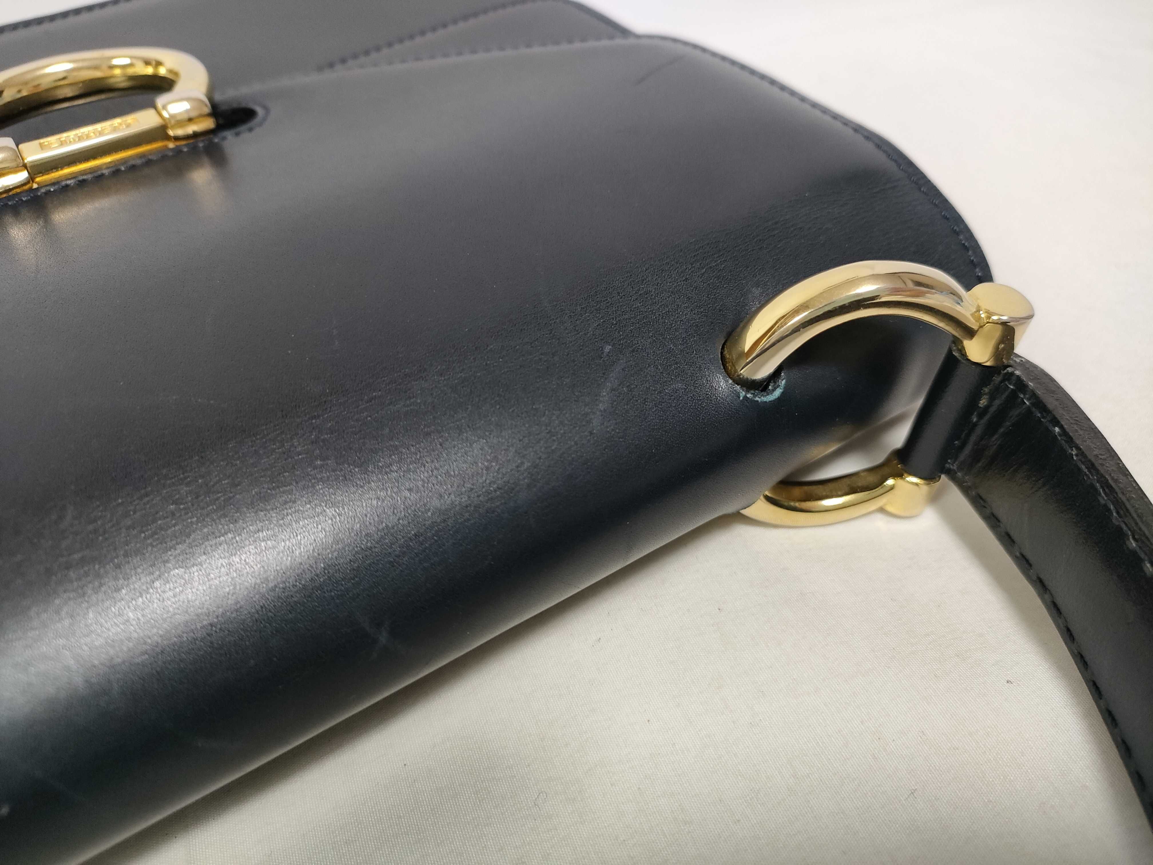 Gancini Double Flap Leather Handbag, Navy — view 6