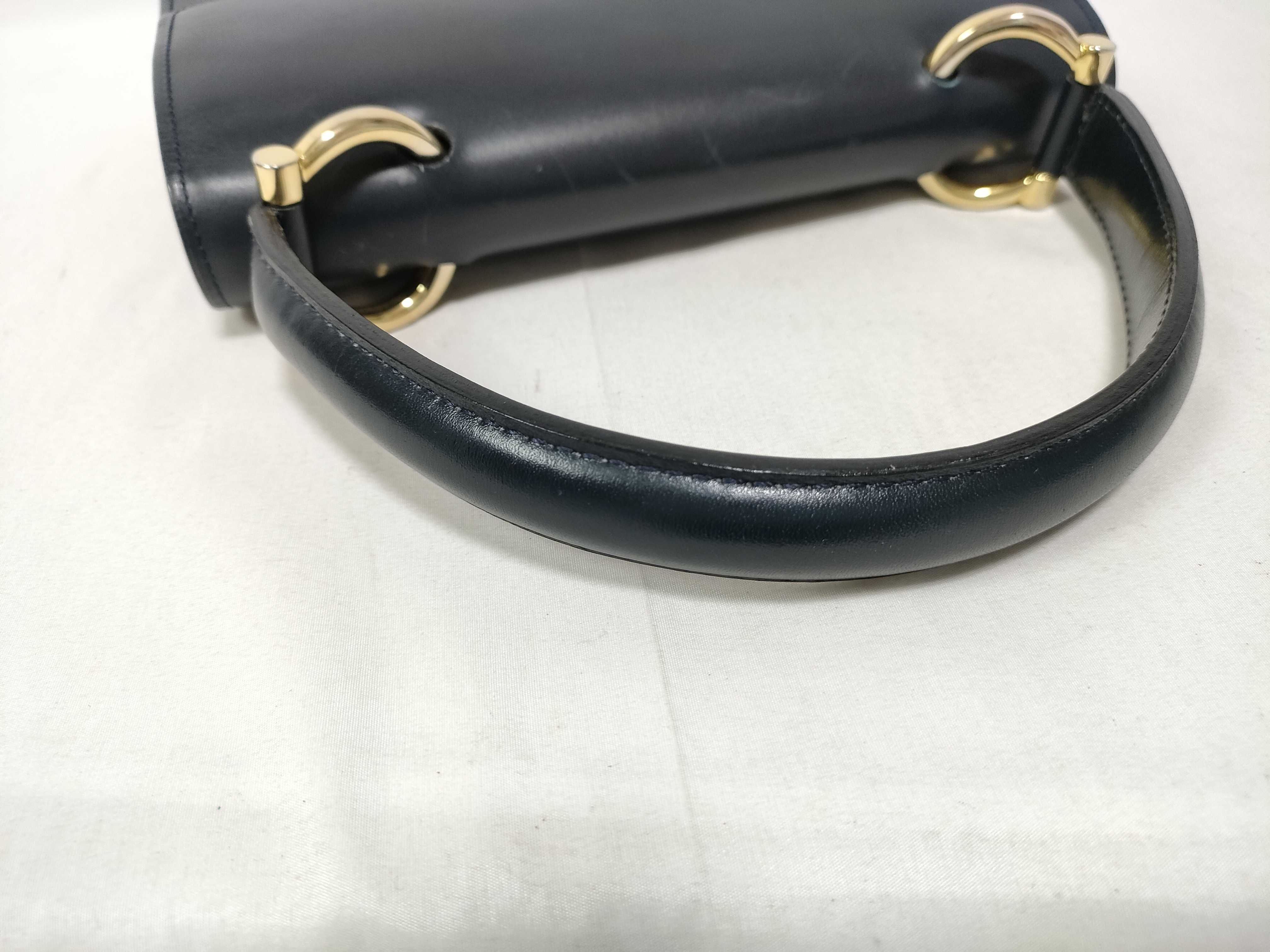 Gancini Double Flap Leather Handbag, Navy — view 7