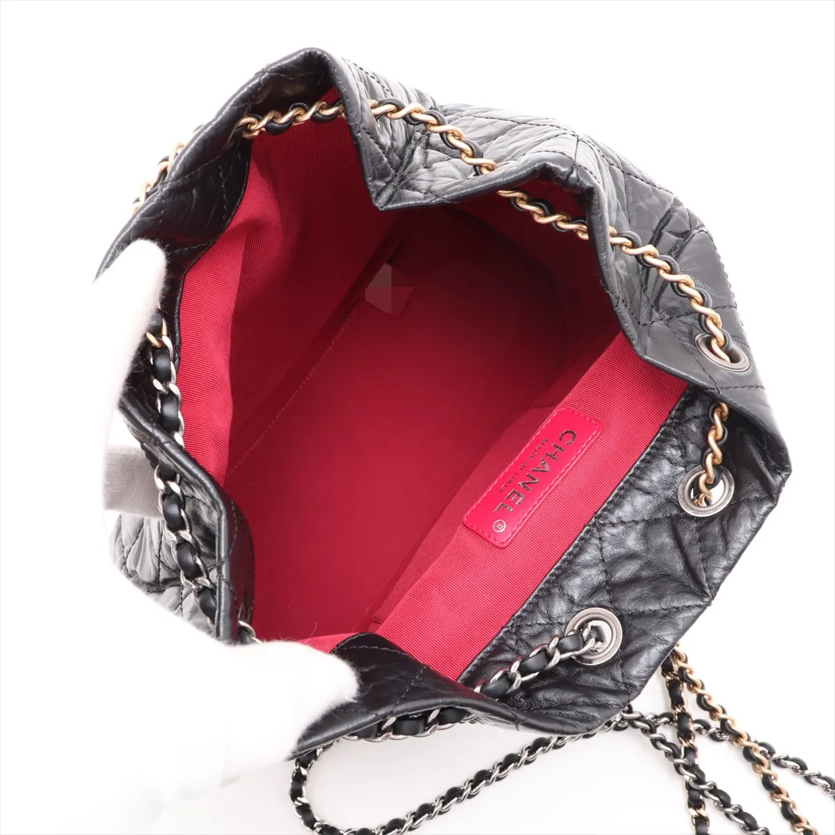 Gabrielle de Chanel Vintage Calfskin Chain Backpack, Black with Gold and Silver Hardware, Item Number 27056120 (Serial Number 27) — view 7