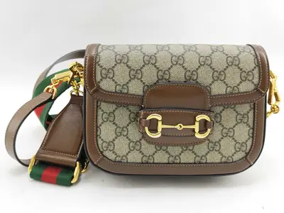 GG Supreme Horsebit 1955 PVC x Leather Shoulder Bag Beige x Brown 658574 Shoulder Bag