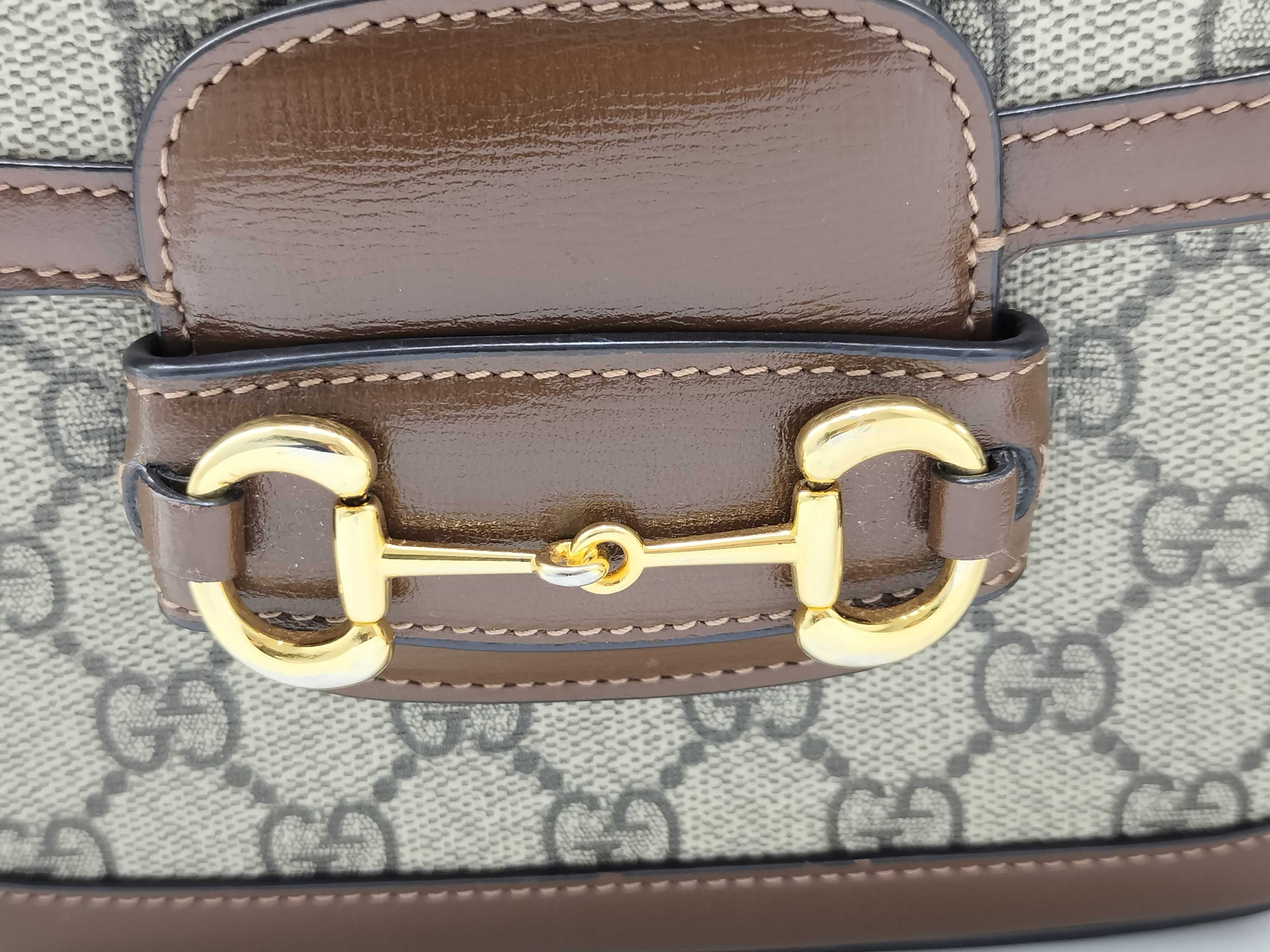 GG Supreme Horsebit 1955 PVC x Leather Shoulder Bag Beige x Brown 658574 Shoulder Bag — view 9