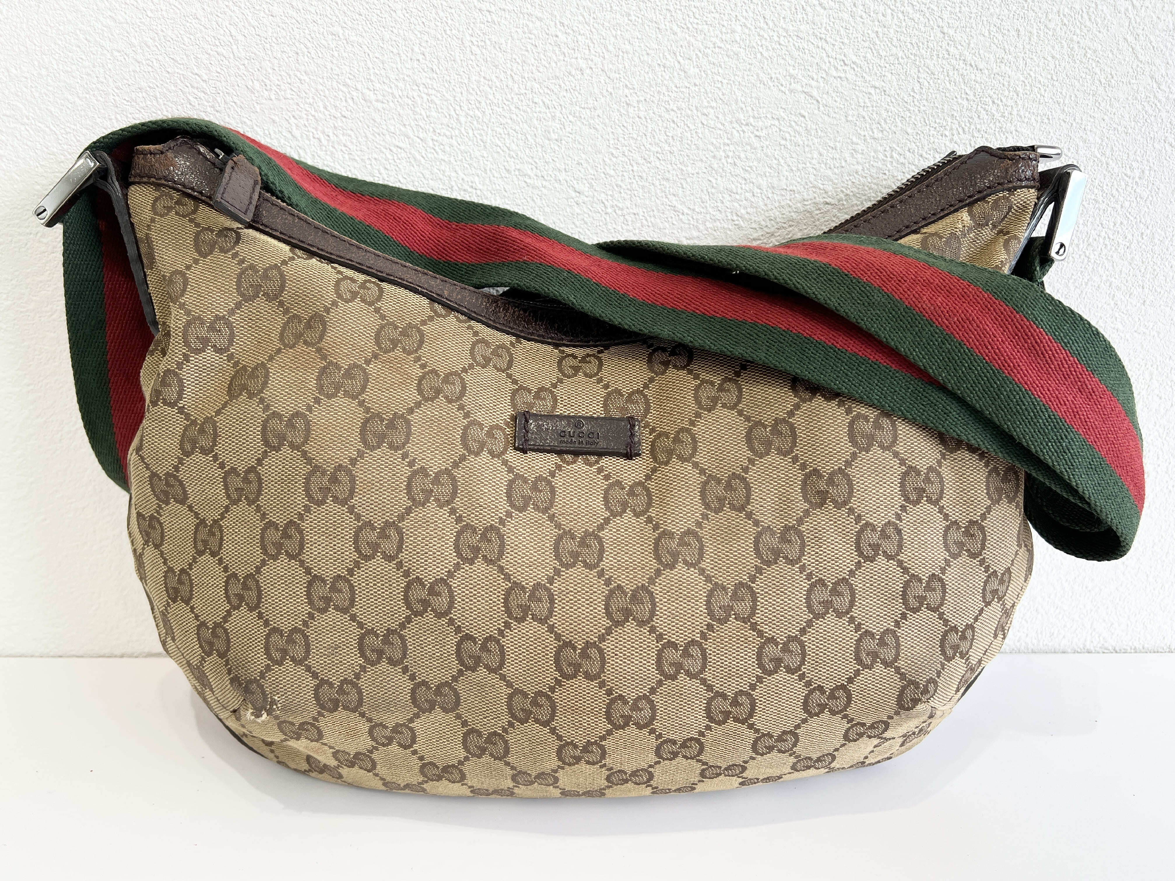 GG Sherry Line Logo Canvas Leather Moon One Shoulder Bag