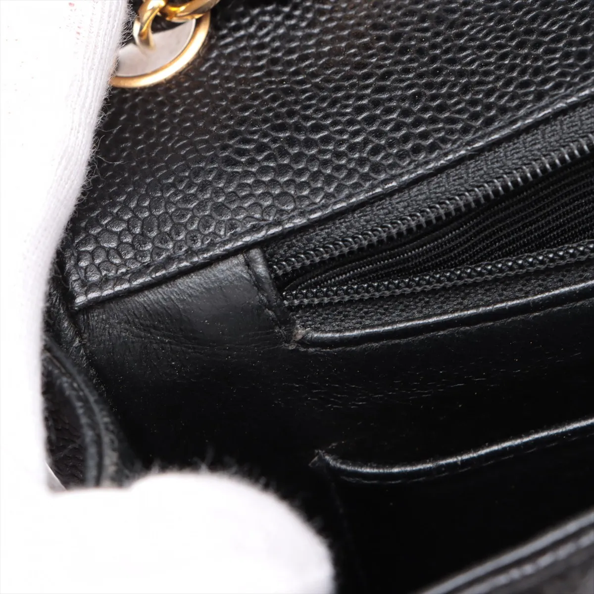 Mademoiselle caviar skin single flap double chain bag black gold hardware 3561155 3rd series — view 12
