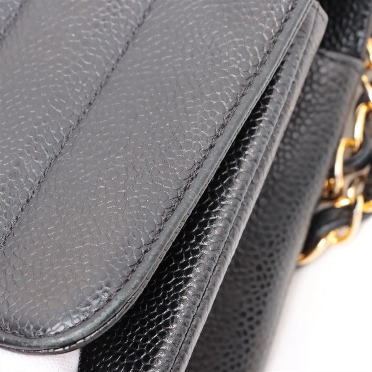 Mademoiselle caviar skin single flap double chain bag black gold hardware 3561155 3rd series — view 15