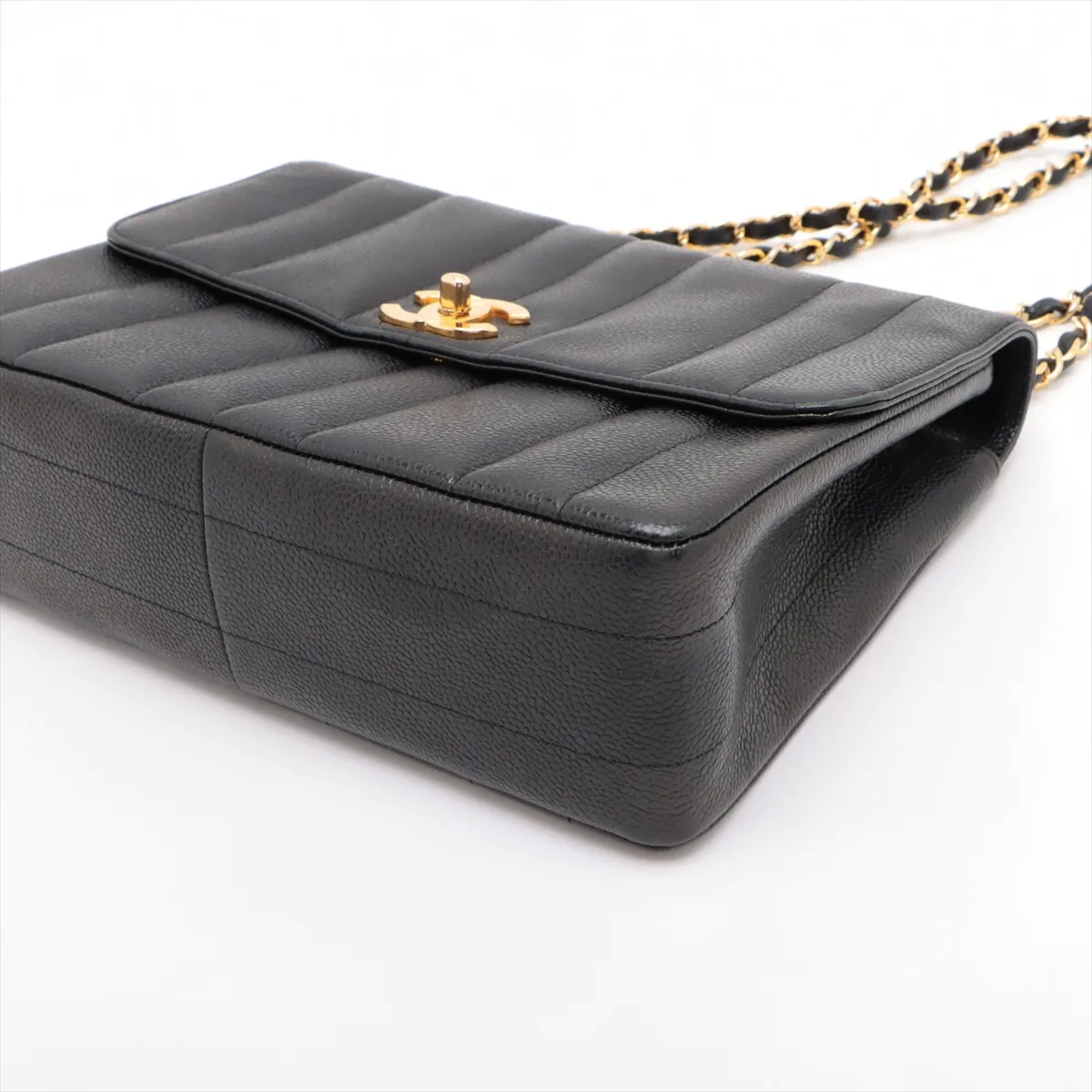 Mademoiselle caviar skin single flap double chain bag black gold hardware 3561155 3rd series — view 3