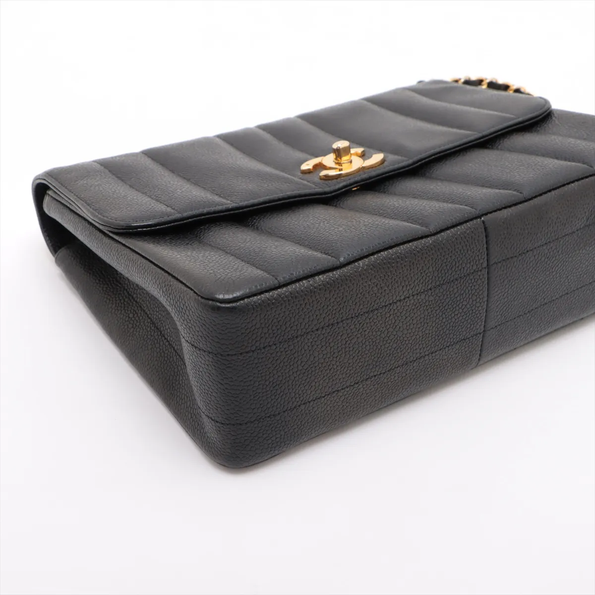 Mademoiselle caviar skin single flap double chain bag black gold hardware 3561155 3rd series — view 4