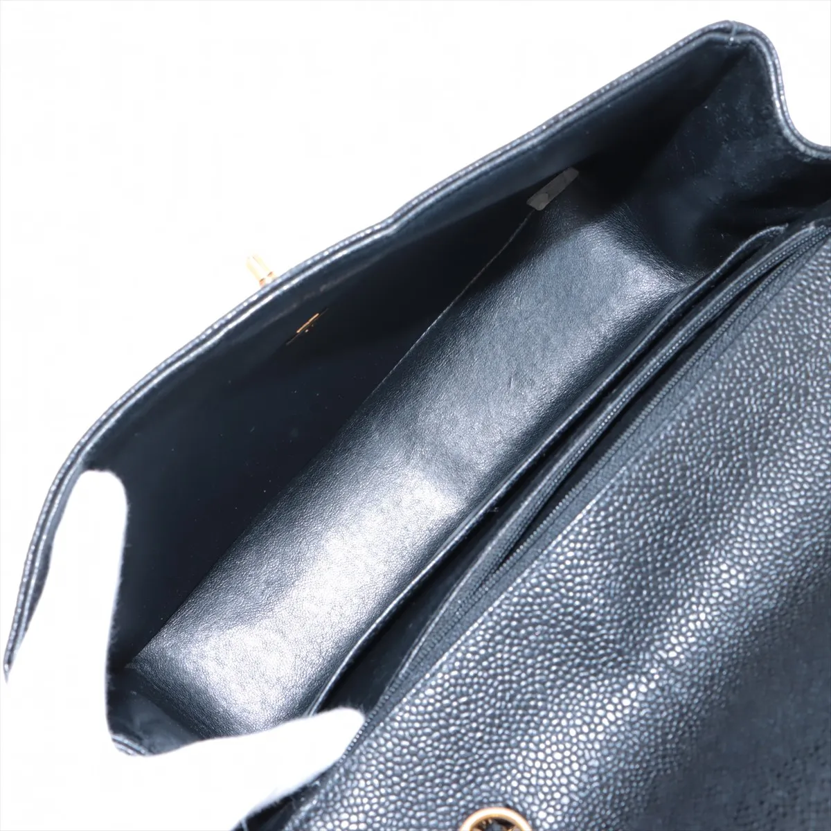 Mademoiselle caviar skin single flap double chain bag black gold hardware 3561155 3rd series — view 7