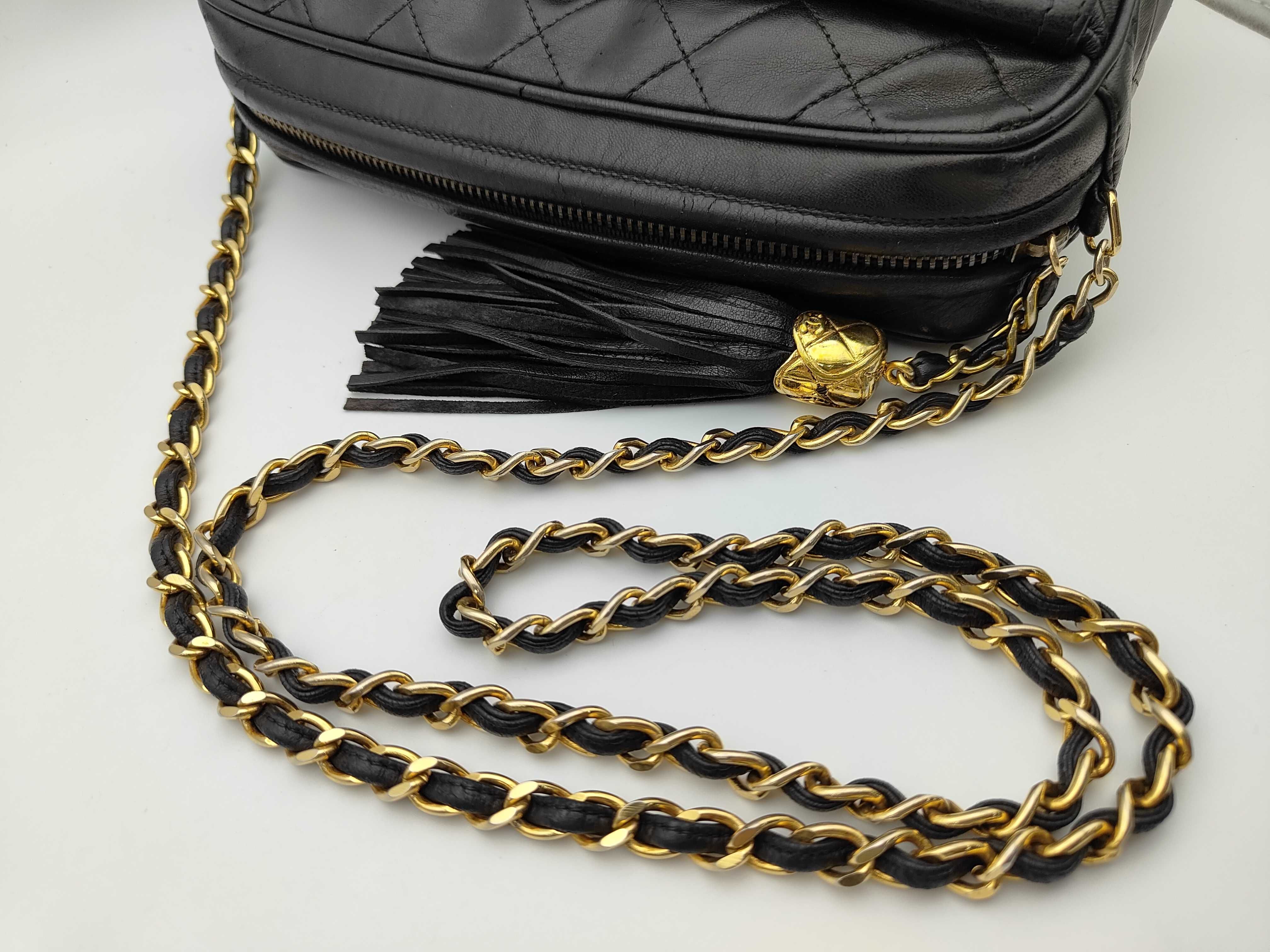 Matelassé Fringe Lambskin Chain Shoulder Bag, Black, Item No. 1 — view 3