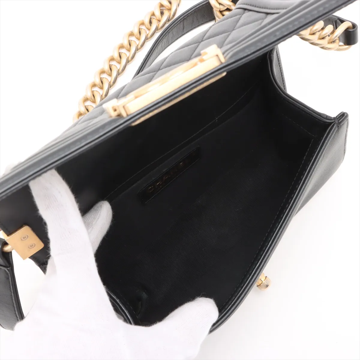 Boy Chanel 20 Small Lambskin Chain Shoulder Bag Black Gold Hardware 30155081 30s A67085 — view 7