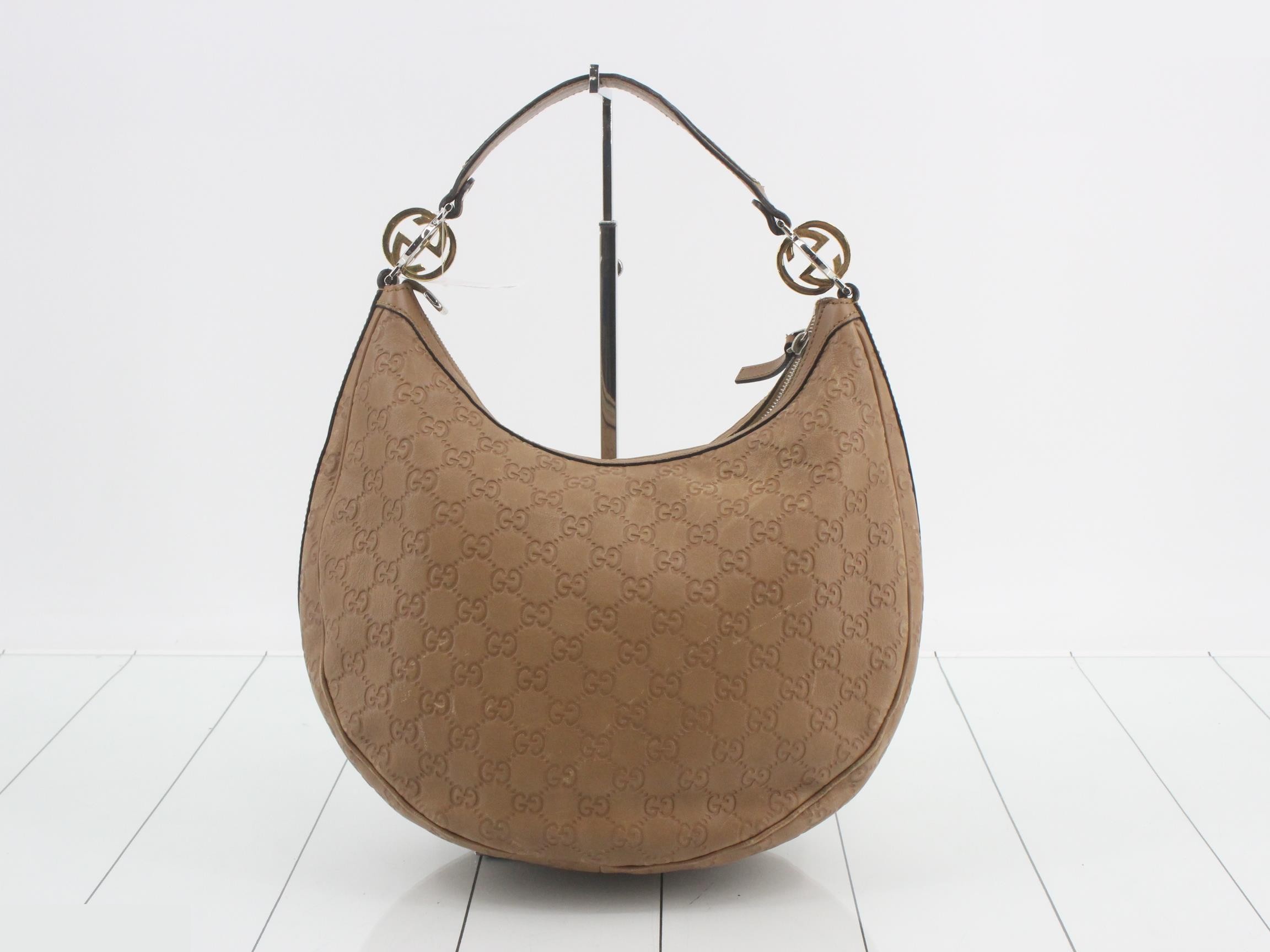 GG Twins Leather One-Shoulder Bag, Light Brown — view 2