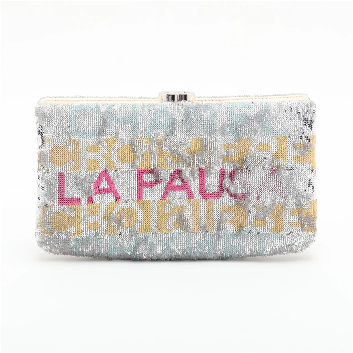 Coco Mark Sequin x Leather Clutch Bag, Multicolor, Silver Hardware, 26935964, Serial Number 26 — view 2
