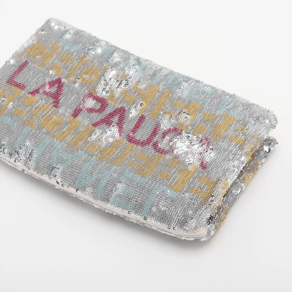 Coco Mark Sequin x Leather Clutch Bag, Multicolor, Silver Hardware, 26935964, Serial Number 26 — view 3