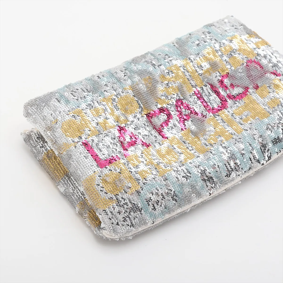 Coco Mark Sequin x Leather Clutch Bag, Multicolor, Silver Hardware, 26935964, Serial Number 26 — view 4