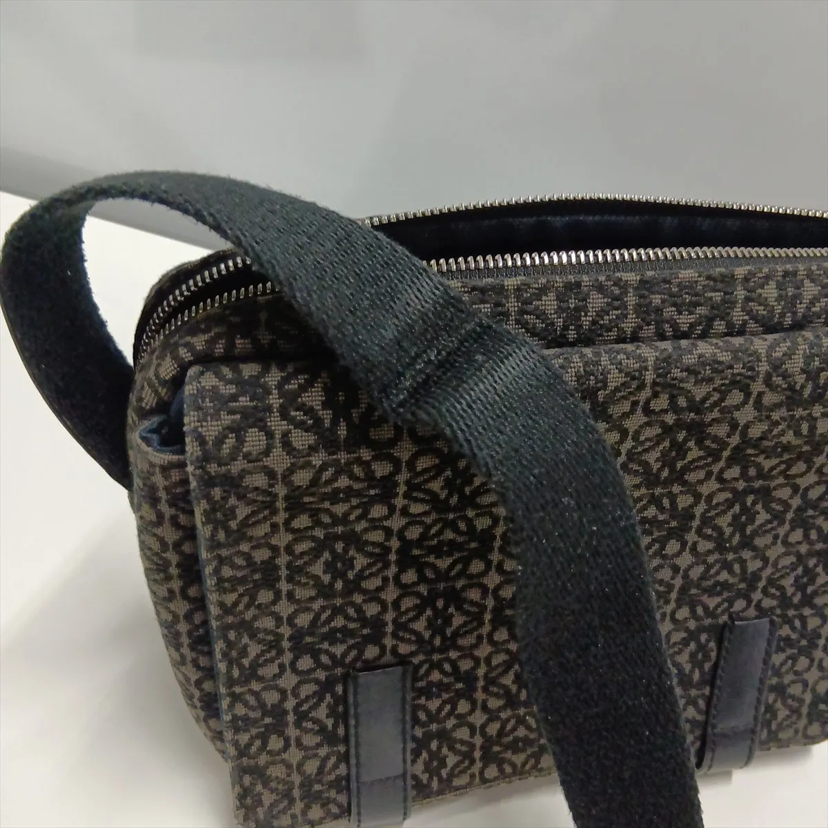 Repeat Anagram Military Messenger Bag, Canvas x Leather, Shoulder Bag, Black x Gray — view 15