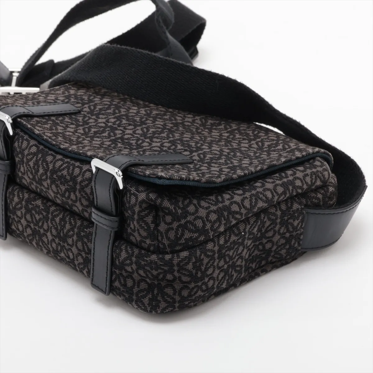 Repeat Anagram Military Messenger Bag, Canvas x Leather, Shoulder Bag, Black x Gray — view 3