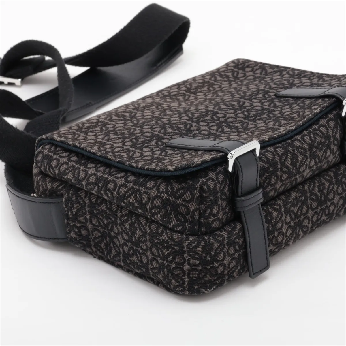 Repeat Anagram Military Messenger Bag, Canvas x Leather, Shoulder Bag, Black x Gray — view 4
