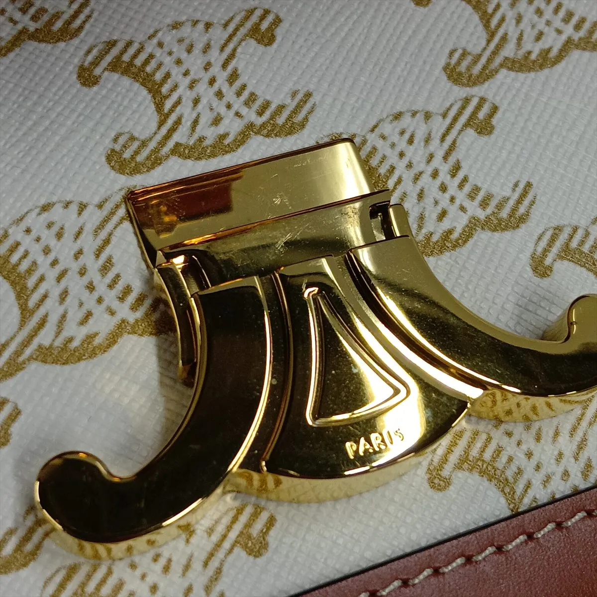 Triomphe Teen PVC Shoulder Bag, Beige x Brown — view 12