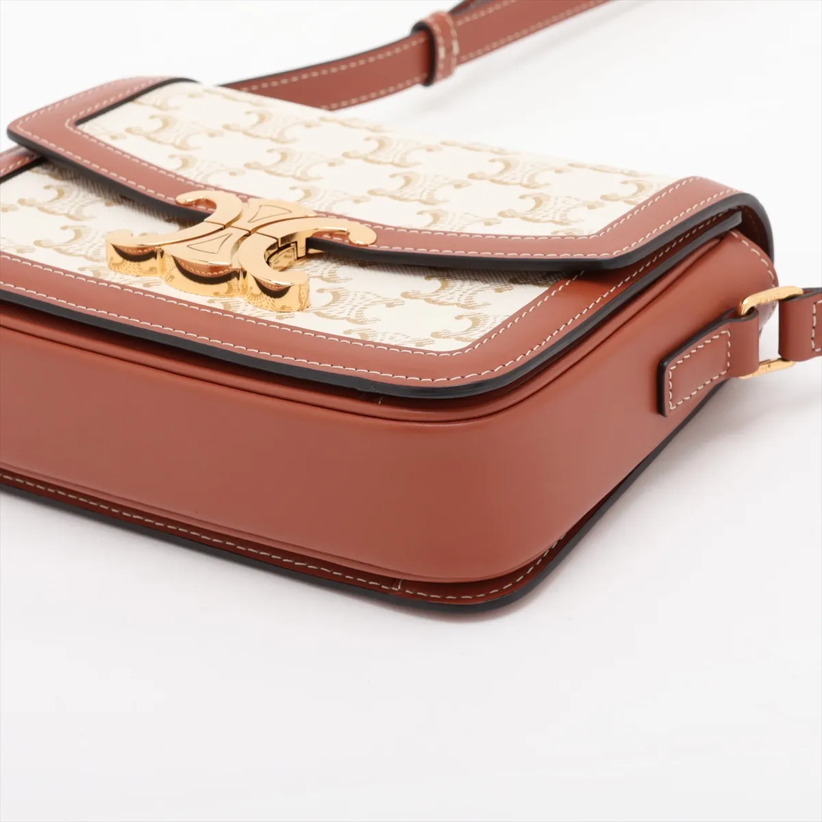 Triomphe Teen PVC Shoulder Bag, Beige x Brown — view 3