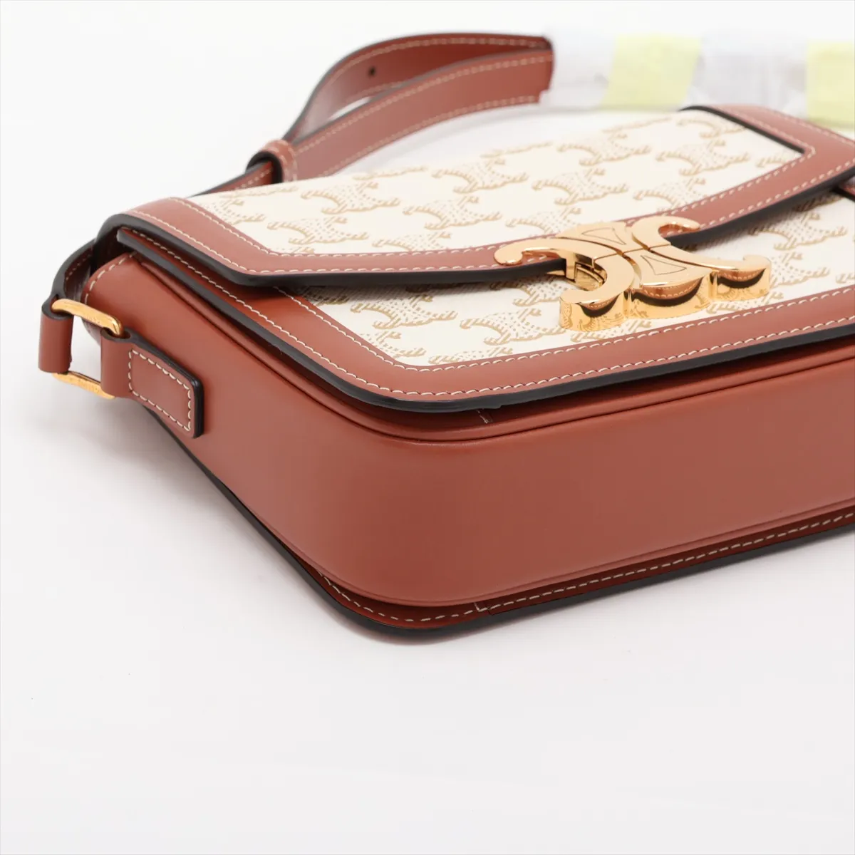 Triomphe Teen PVC Shoulder Bag, Beige x Brown — view 4