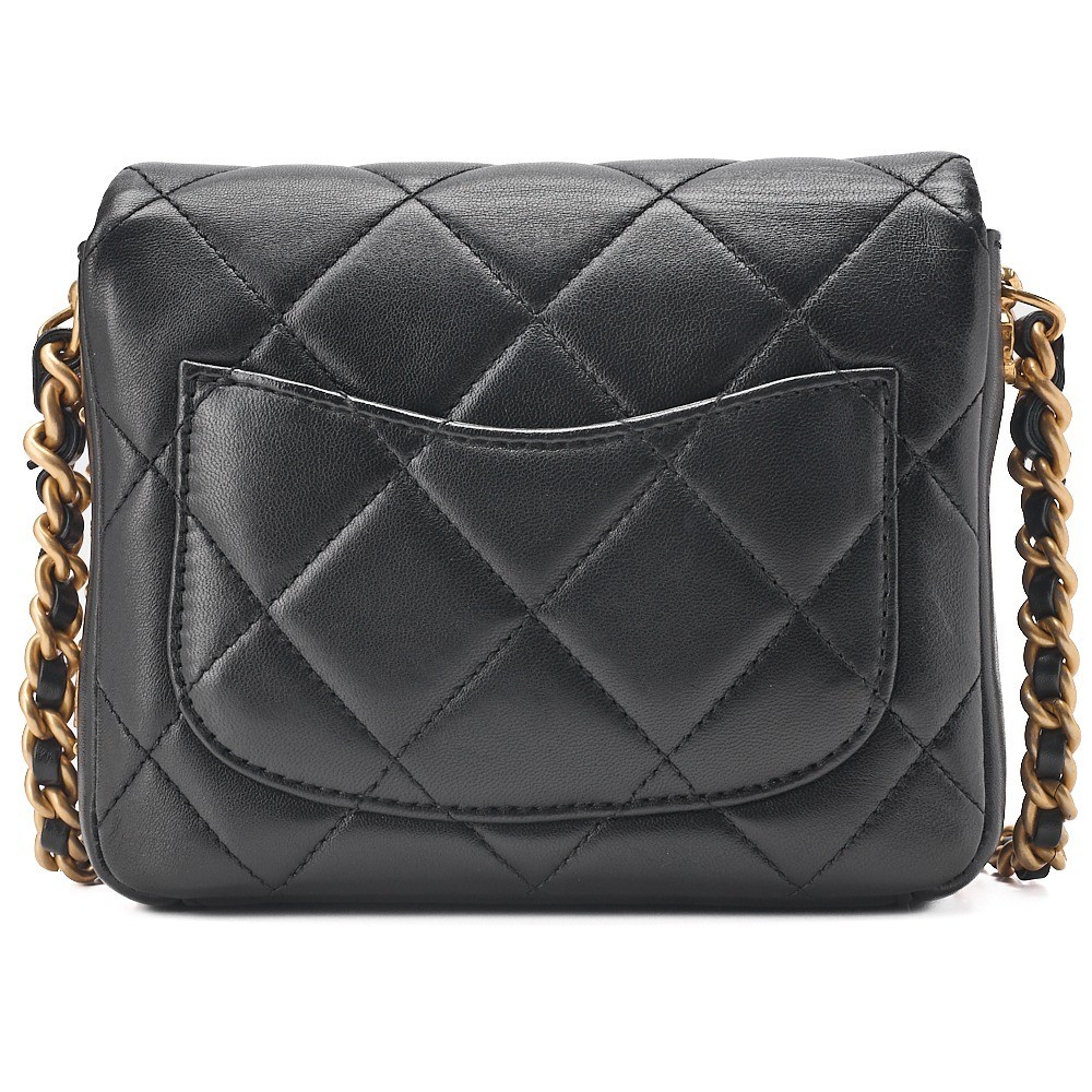 Lambskin Mini Matelassé Logo Chain Shoulder Bag, Black — view 2
