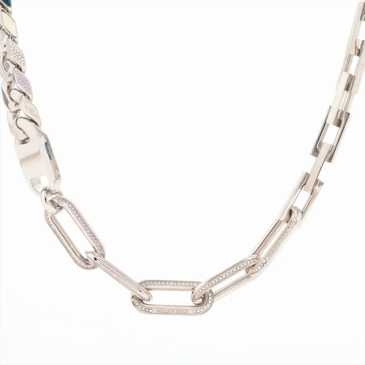 MP2461 Corie Mix Chain Link Spatches LE0179 Necklace GP x Rhinestone Silver — view 2