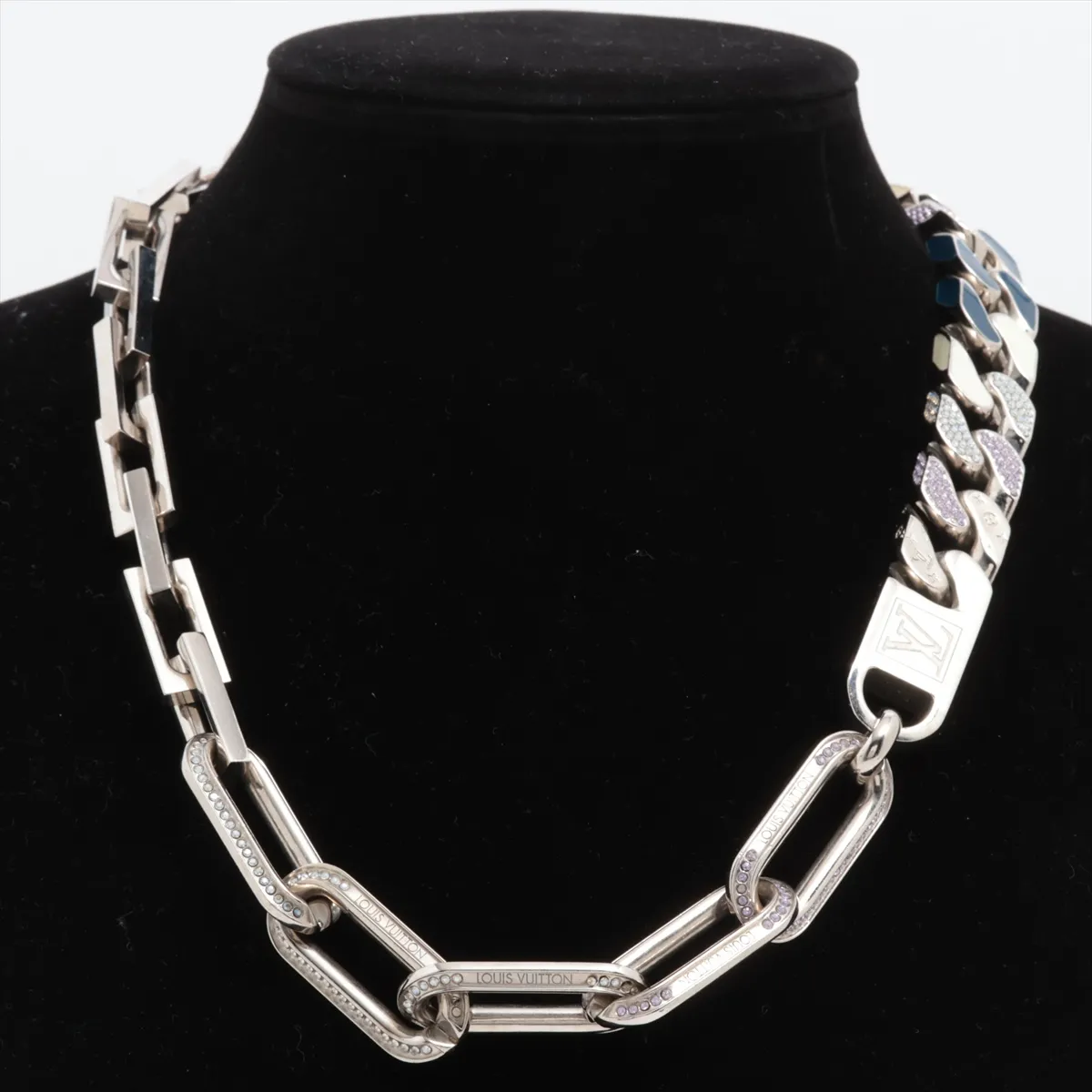 MP2461 Corie Mix Chain Link Spatches LE0179 Necklace GP x Rhinestone Silver — view 5