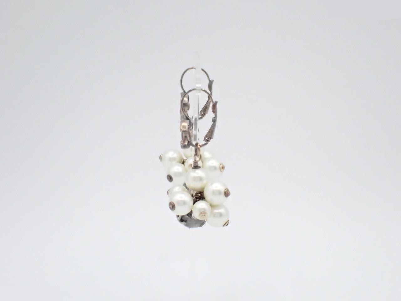 hook earrings, model 04A, pearl, Coco Mark, stone, 4.8cm in height. — view 3