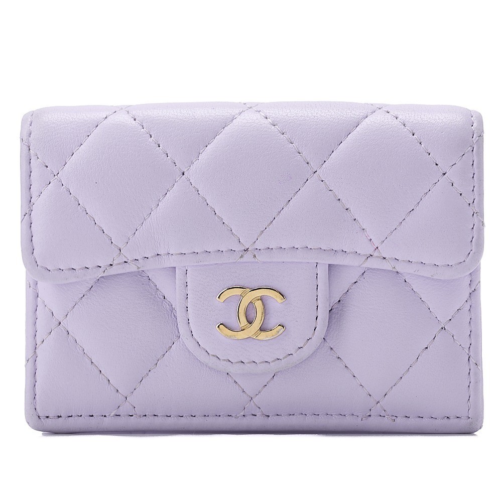 Lambskin Matelassé Compact Wallet, Purple, Gold Hardware, XPNK79U2
