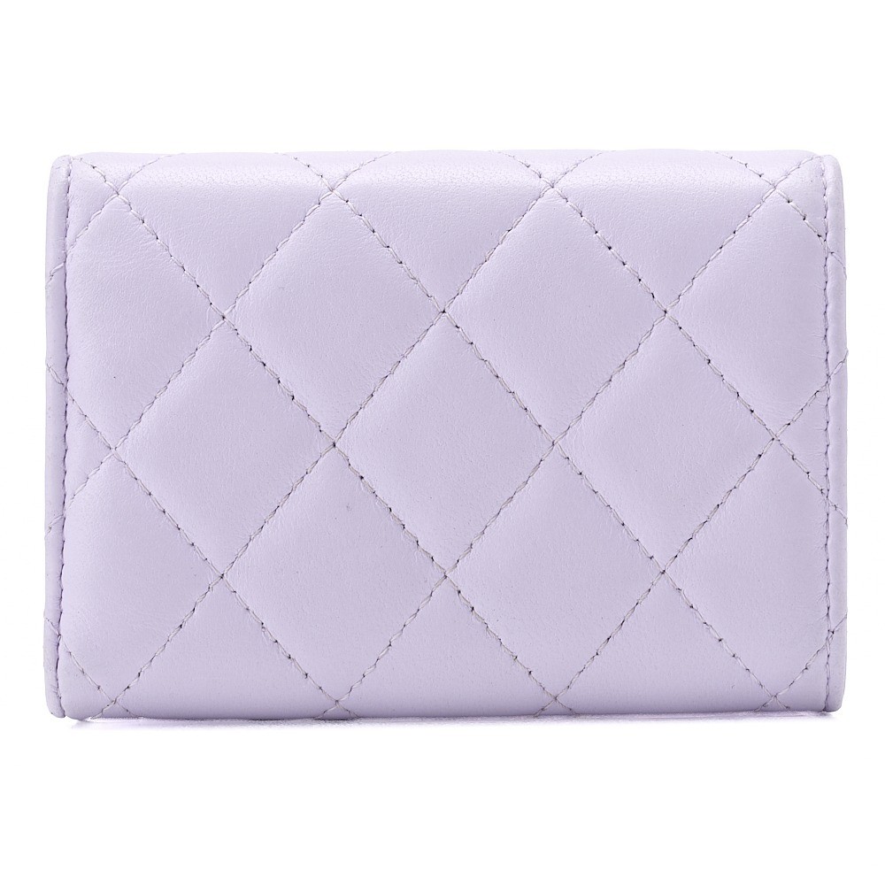 Lambskin Matelassé Compact Wallet, Purple, Gold Hardware, XPNK79U2 — view 2
