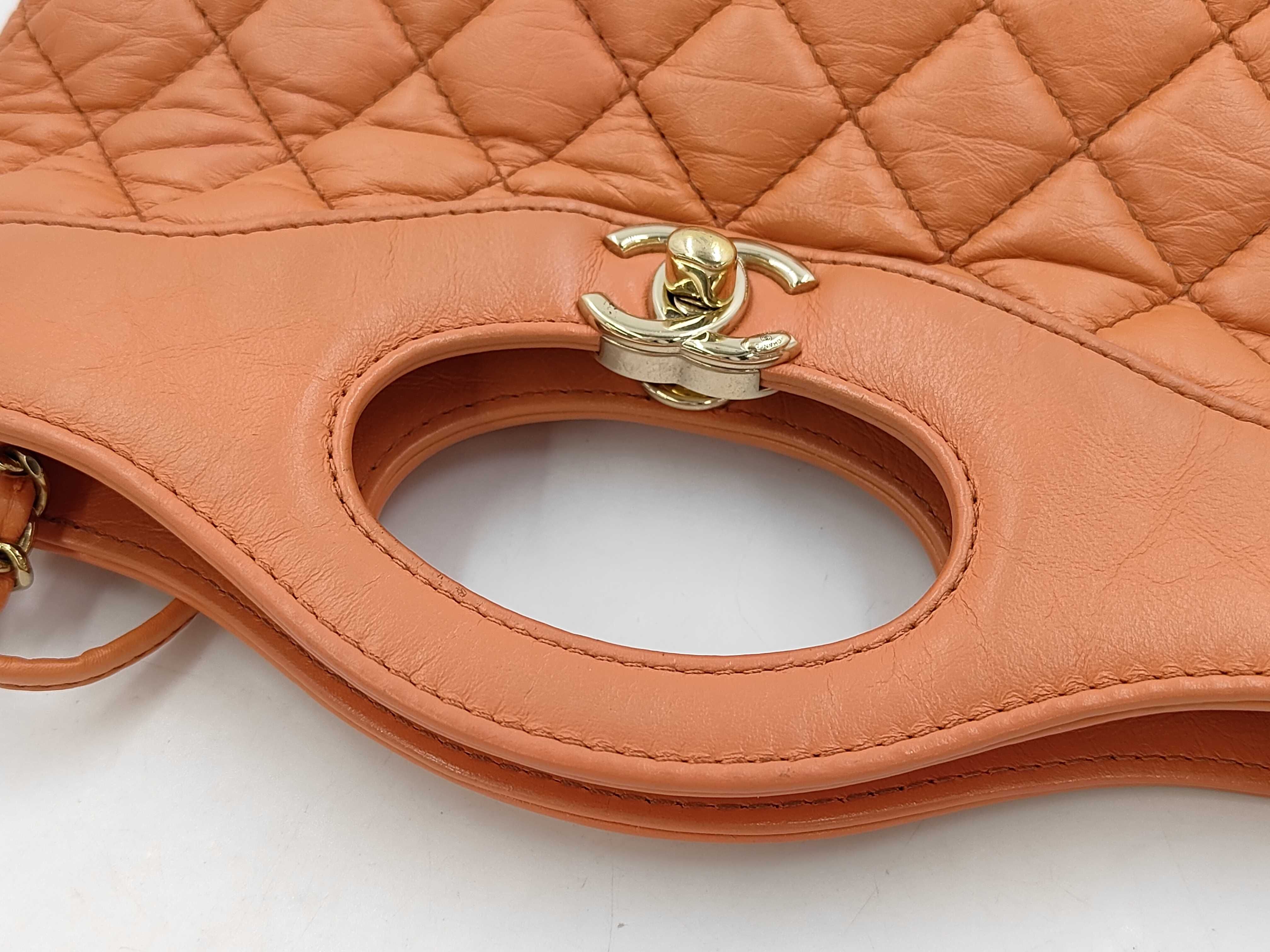 Matelassé 2-Way Chain Shoulder Bag, Calfskin, Orange — view 3