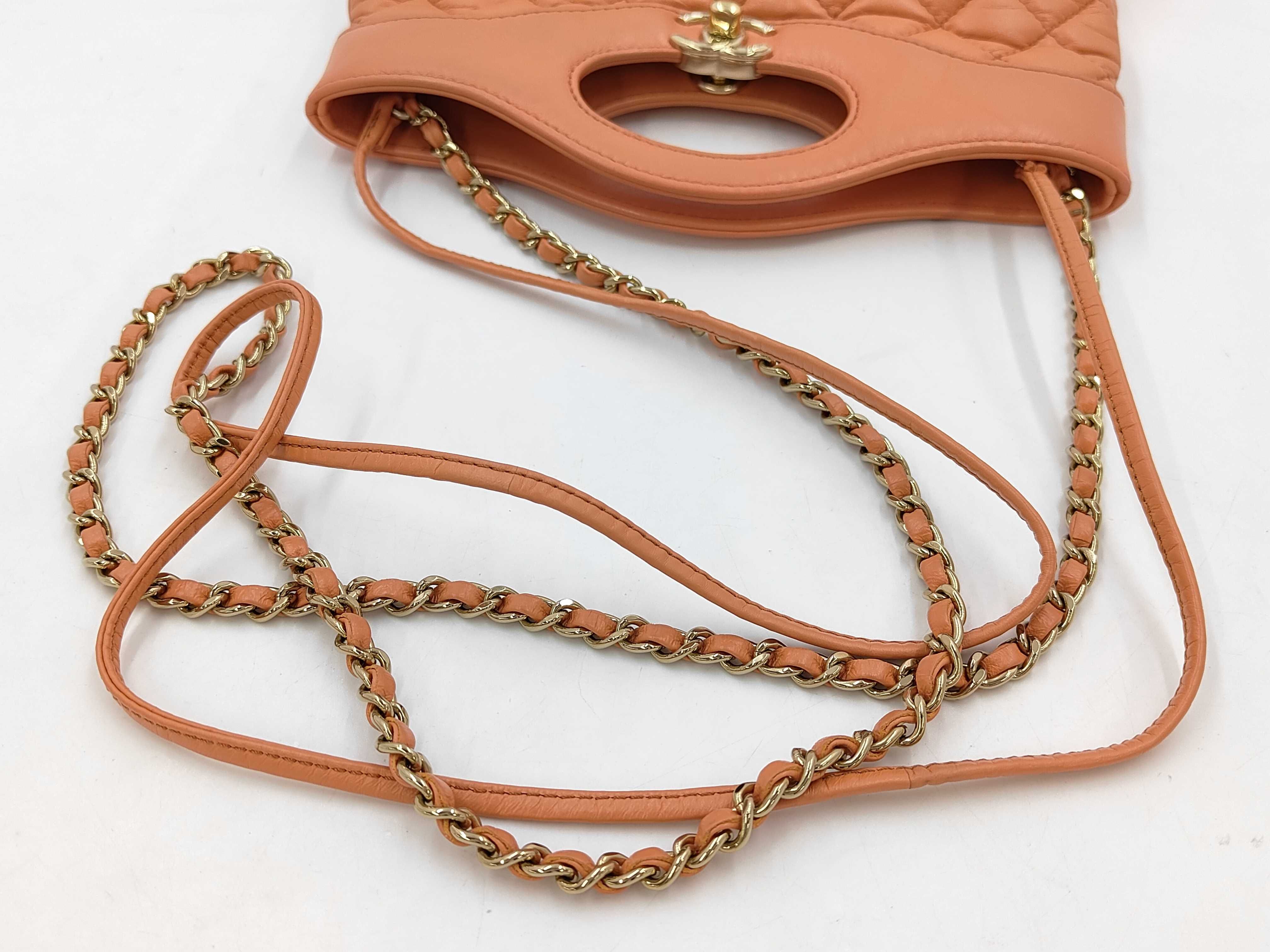 Matelassé 2-Way Chain Shoulder Bag, Calfskin, Orange — view 5
