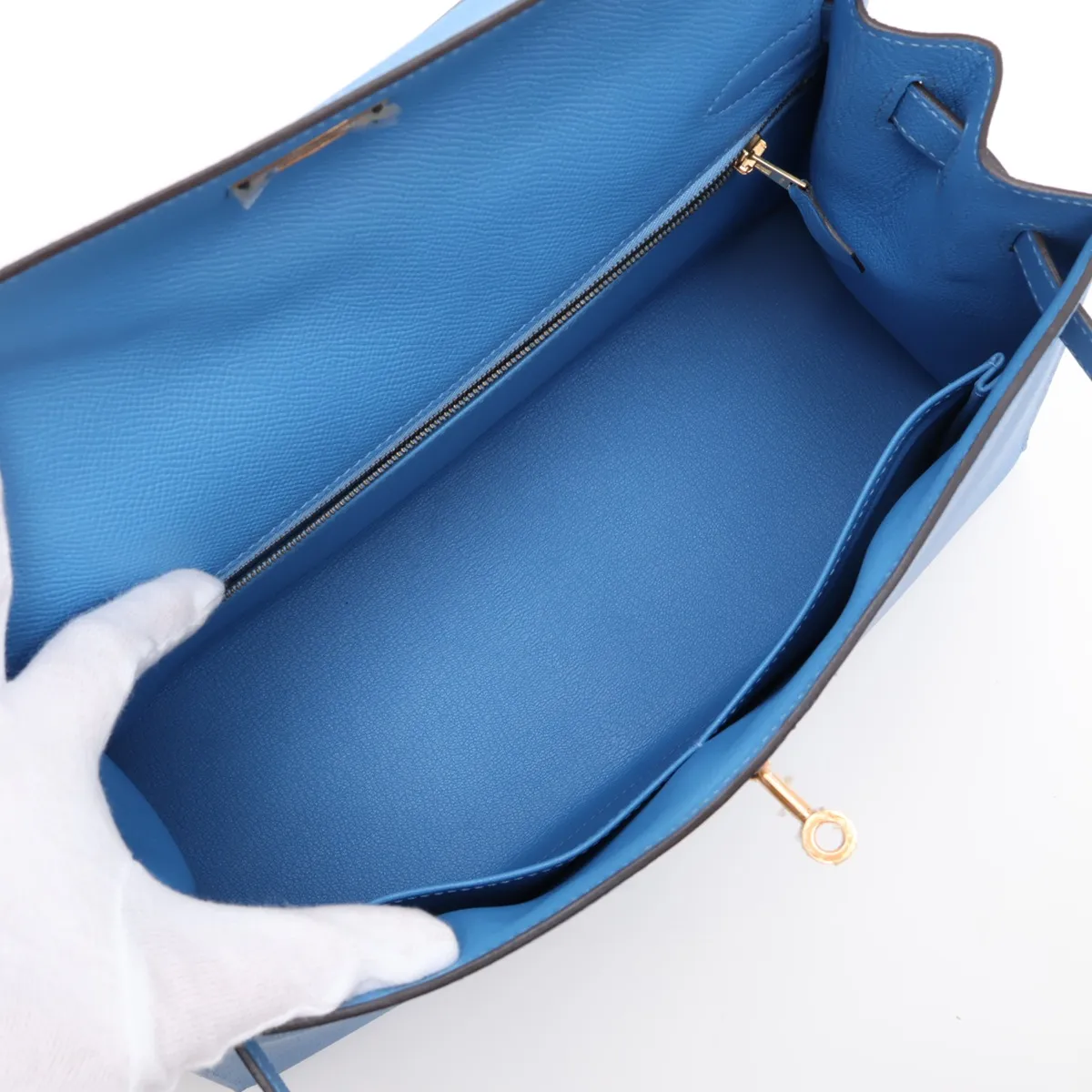 [Individually packaged] Hermes Kelly 32 Sellier Veau Epsom Azur Gold Hardware T: 2015 — view 8