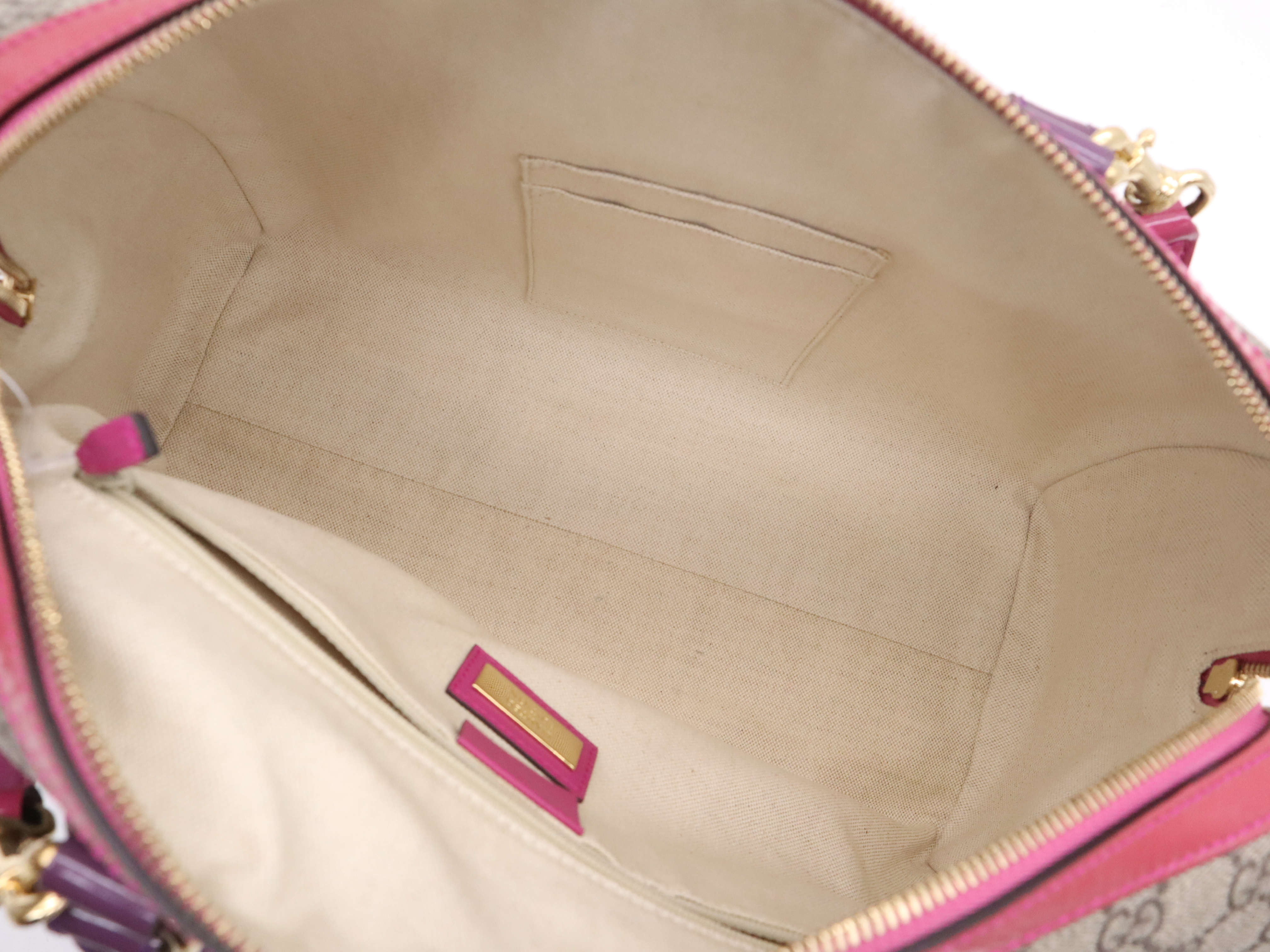 409527 GG Supreme/Enamel 2-way Handbag, Beige Multicolor, Gold Hardware, Shoulder Strap & Dust Bag Included. — view 11