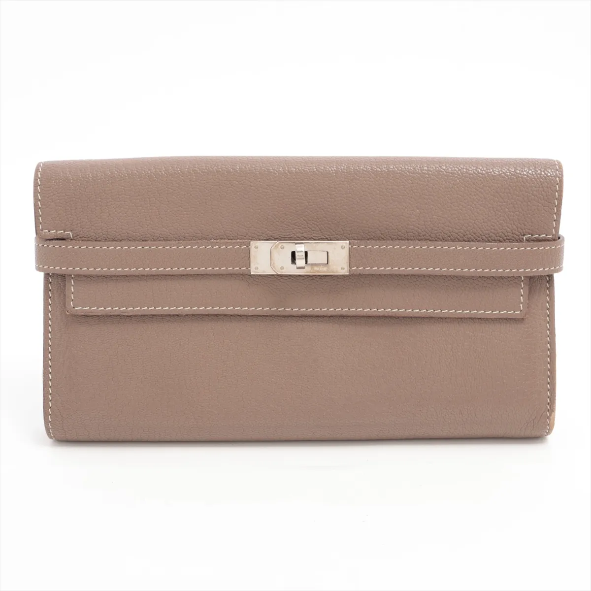 Kelly Wallet Chevre Mysore Long Wallet Etoupe Silver Hardware T:2015
