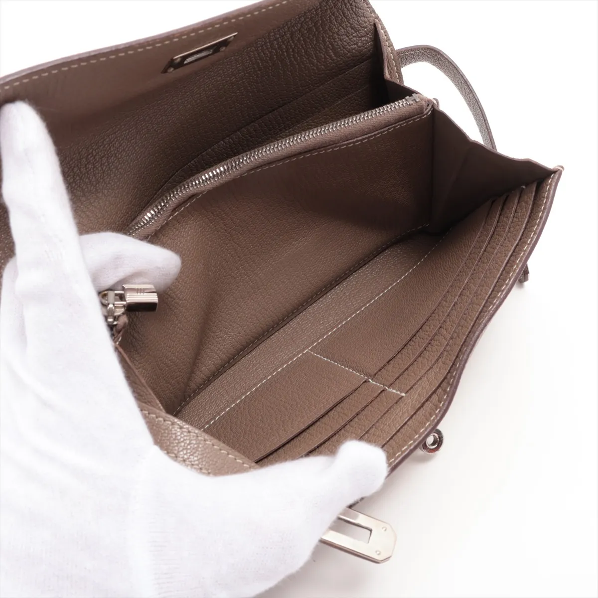 Kelly Wallet Chevre Mysore Long Wallet Etoupe Silver Hardware T:2015 — view 6