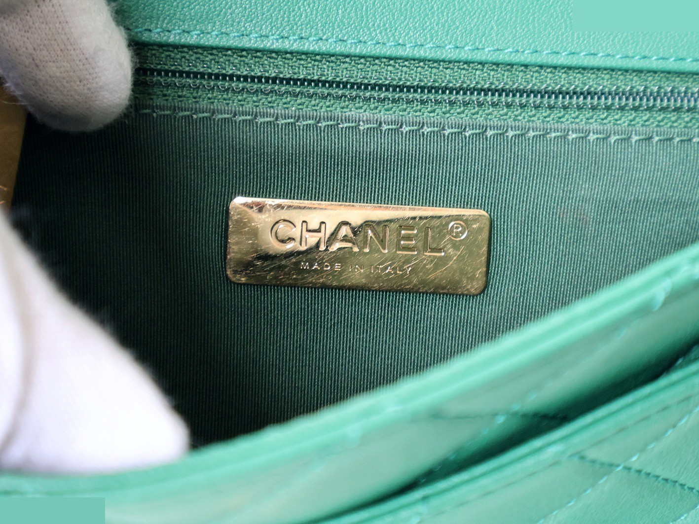 Matelassé Lambskin 2-Way Chain Shoulder Bag, Green — view 11