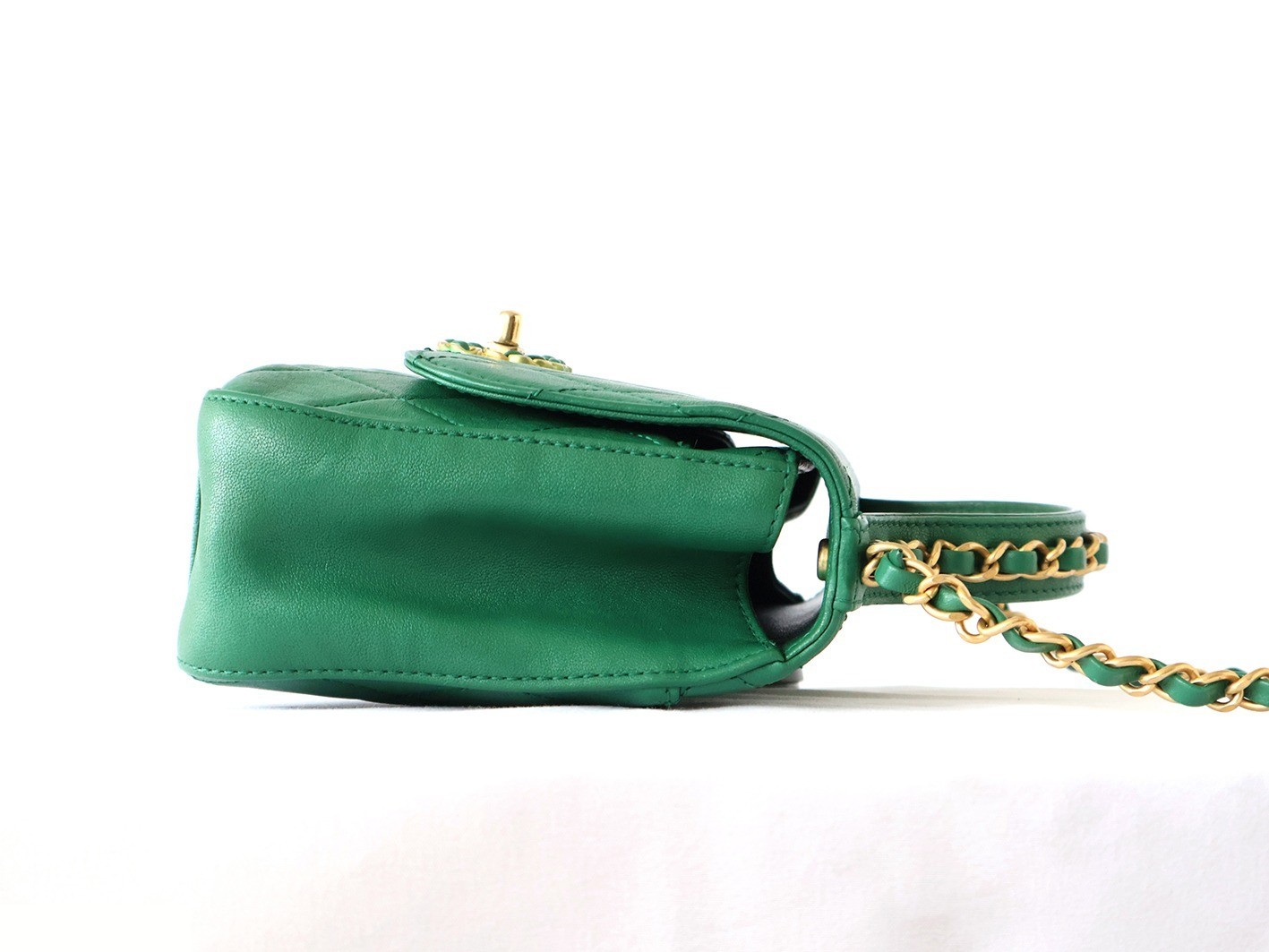 Matelassé Lambskin 2-Way Chain Shoulder Bag, Green — view 6