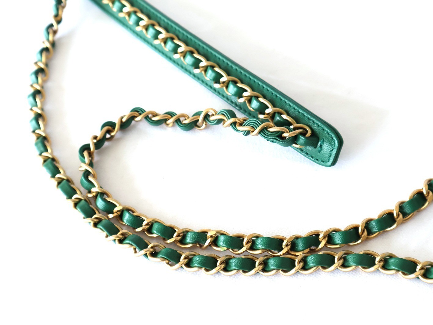 Matelassé Lambskin 2-Way Chain Shoulder Bag, Green — view 9