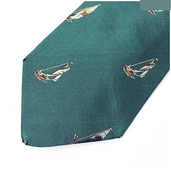 silk tie, green, yacht pattern. — view 4