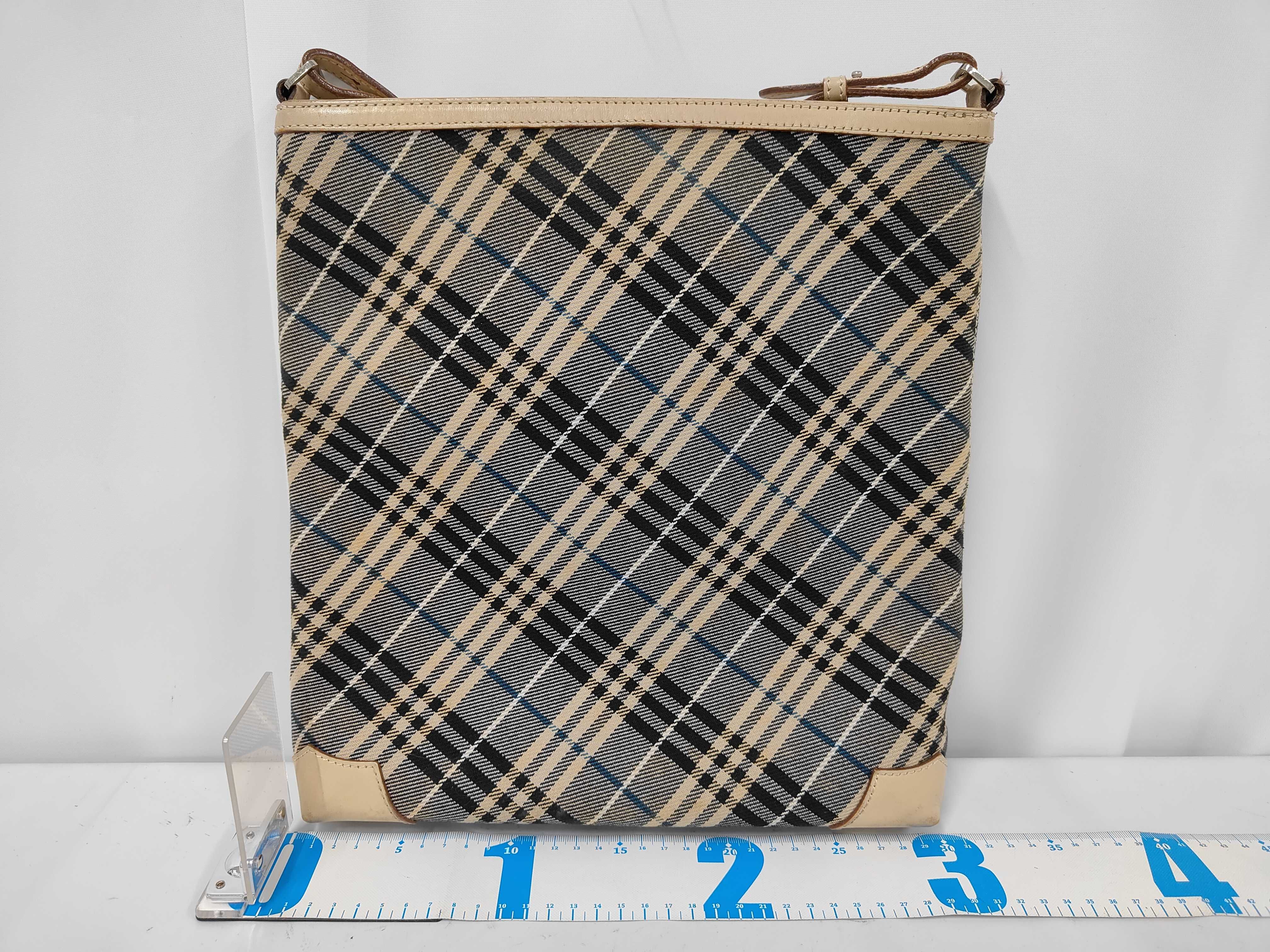 Shoulder Bag, Checkered Canvas Leather, Blue Label, Gray — view 2