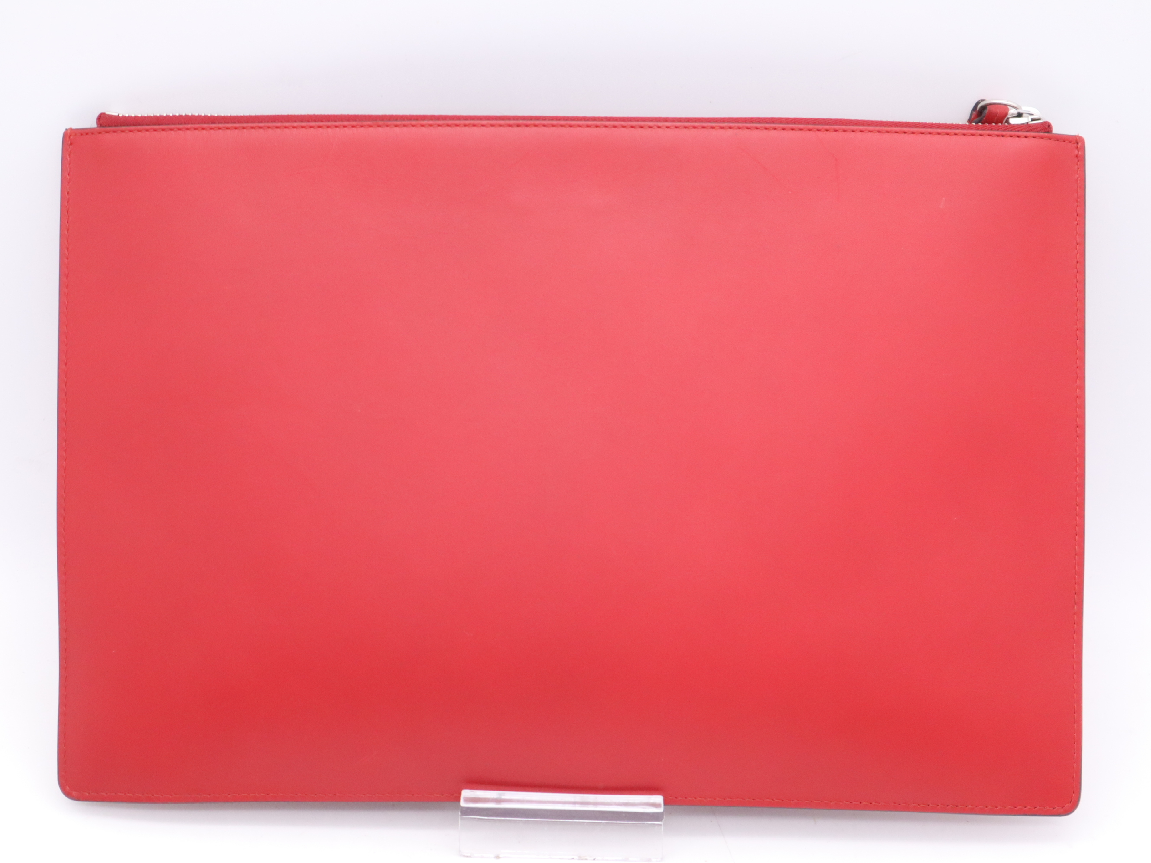 421853 Leather Clutch Bag, Red, Silver Hardware — view 2
