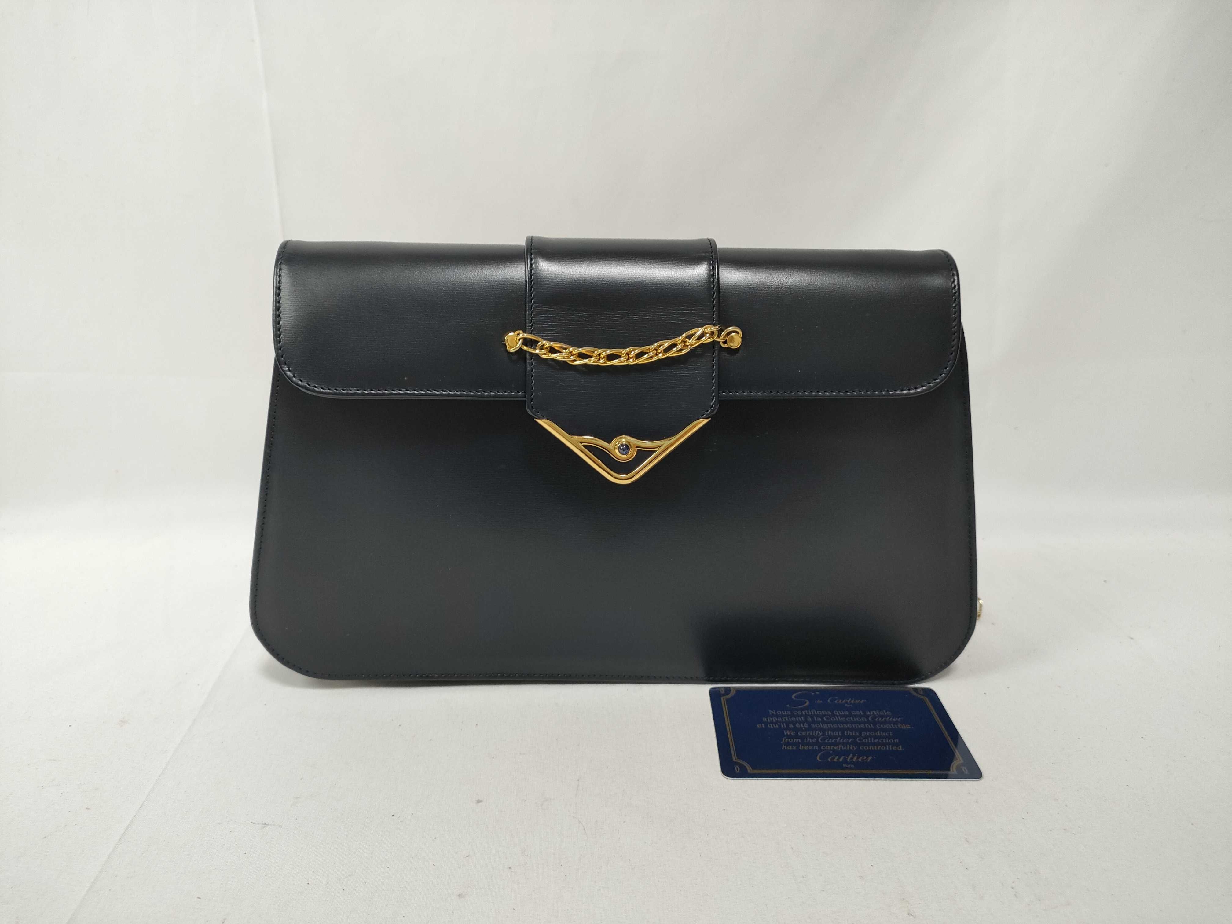 Chain Back Push Lock Leather Shoulder Bag